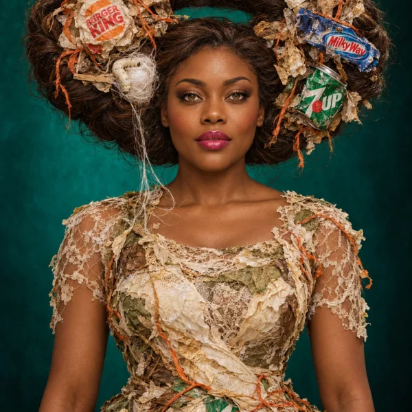Volledig kunstwerk: Recycled silk crown with silkworm