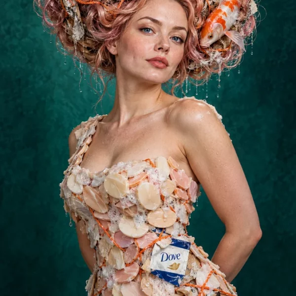 Volledig kunstwerk: Rose-gold crescent, soap couture, weary koi