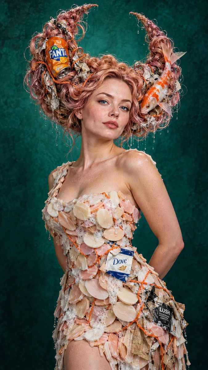 Volledig kunstwerk: Rose-gold crescent, soap couture, weary koi