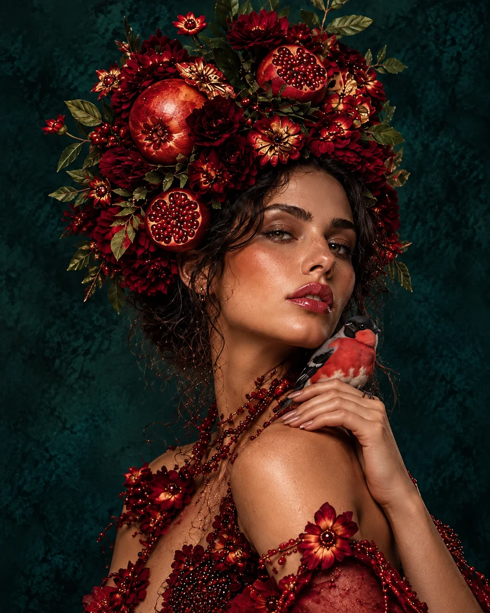 Volledig kunstwerk: Renaissance Pomegranate Crown Portrait