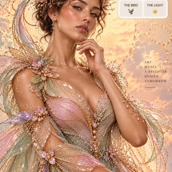 Volledig kunstwerk: Ethereal Couture Muse at Golden Hour