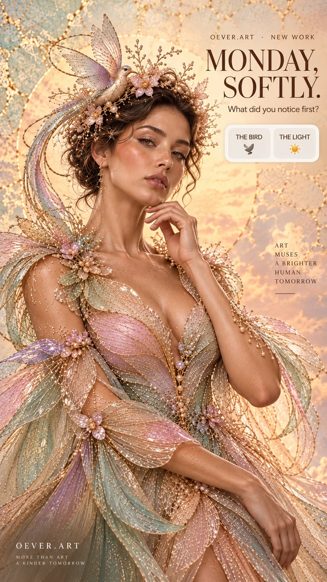 Volledig kunstwerk: Ethereal Couture Muse at Golden Hour