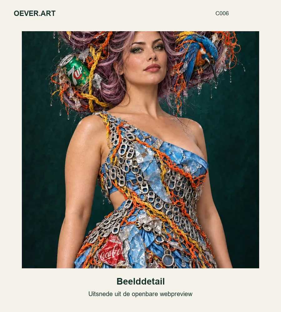 Lilac hair, sky-blue couture, and kingfisher — beelddetail uit openbare webpreview