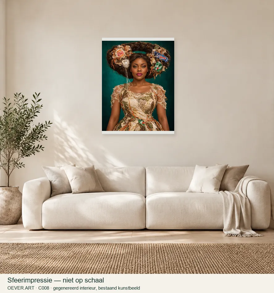 Recycled silk crown with silkworm — sfeerimpressie in gegenereerd interieur; niet op schaal