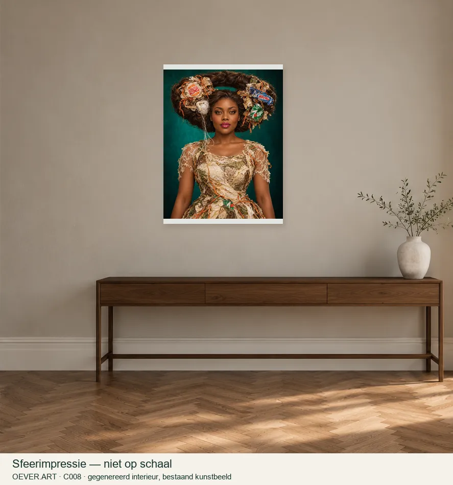 Recycled silk crown with silkworm — sfeerimpressie in gegenereerd interieur; niet op schaal