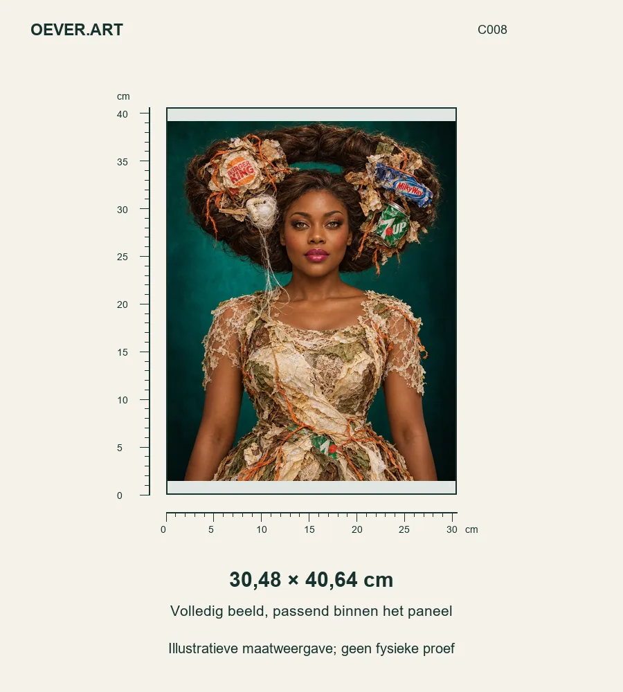 Recycled silk crown with silkworm — illustratieve maatweergave 30,48 × 40,64 cm; geen fysieke proef