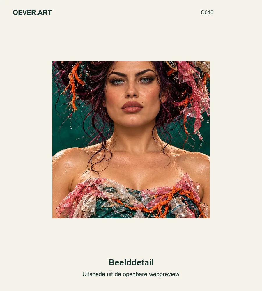 Portret met paarse rozenharen en zeeschildpad — beelddetail uit openbare webpreview