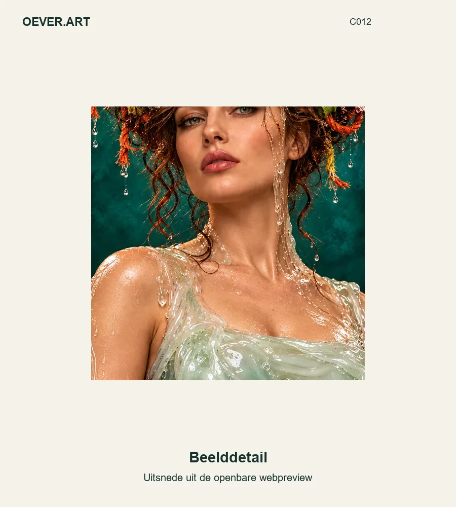 Surrealistisch portret met slak in geljurk — beelddetail uit openbare webpreview