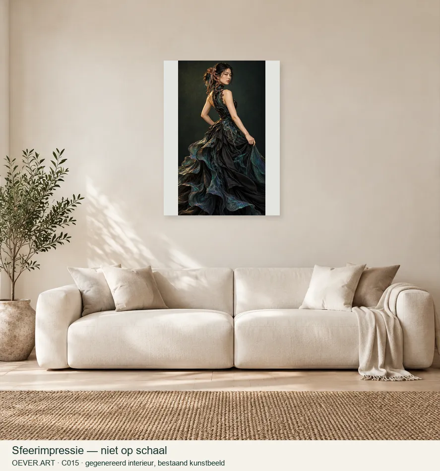 The last ink, tangled beauty — sfeerimpressie in gegenereerd interieur; niet op schaal