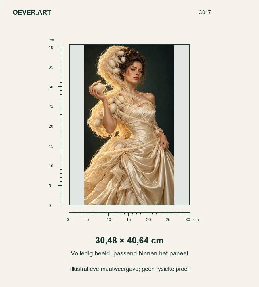Silkworm to couture — illustratieve maatweergave 30,48 × 40,64 cm; geen fysieke proef