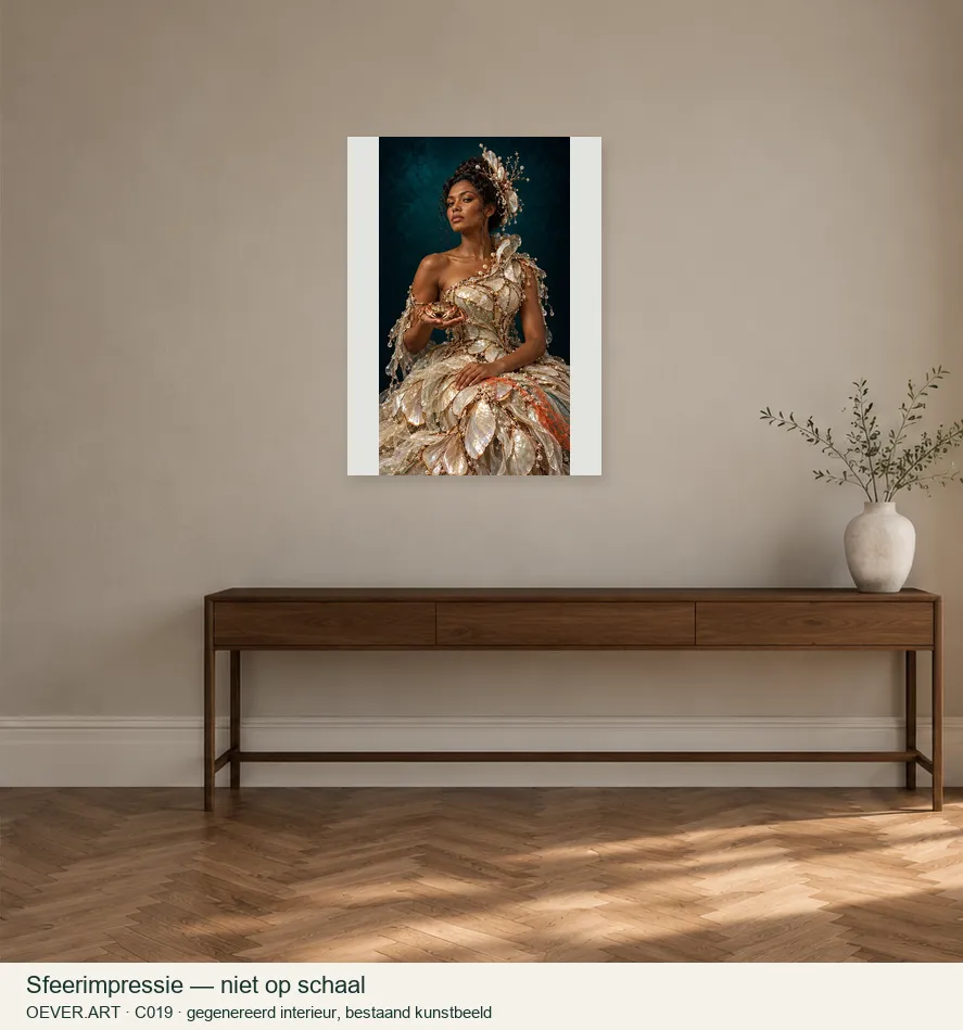 Pearl Witness with Shore Crab — sfeerimpressie in gegenereerd interieur; niet op schaal