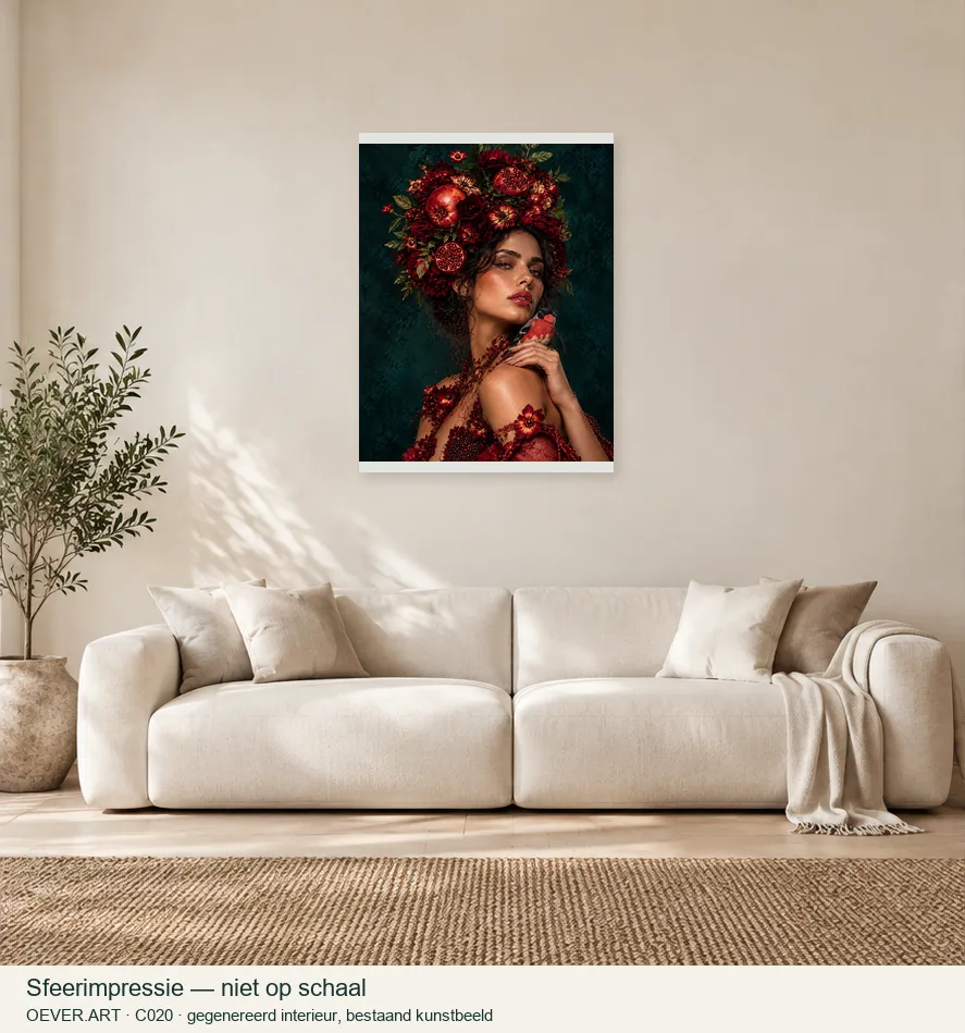 Renaissance Pomegranate Crown Portrait — sfeerimpressie in gegenereerd interieur; niet op schaal