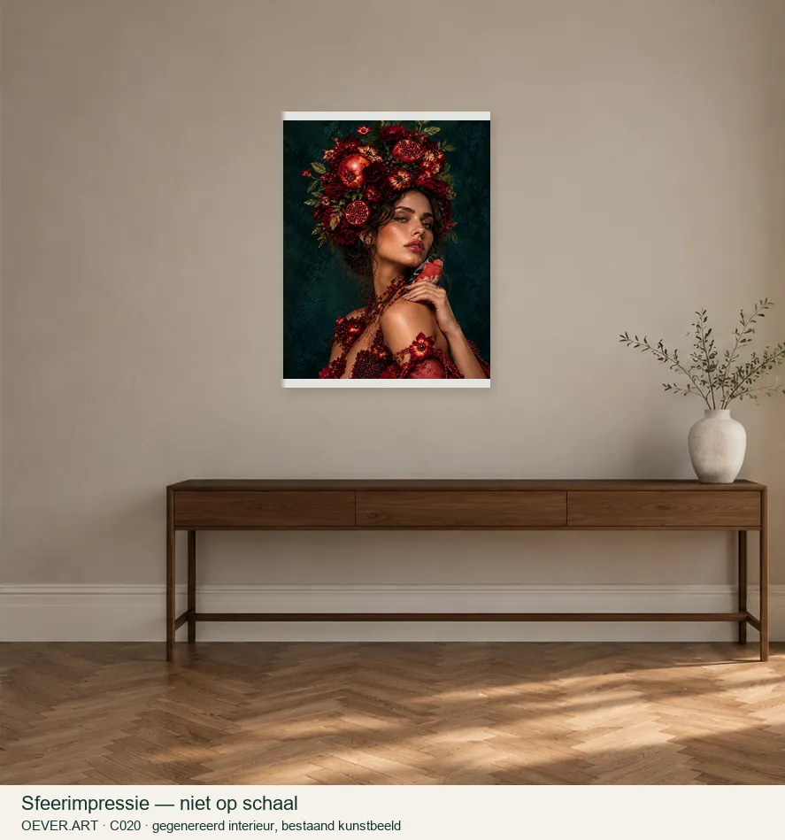 Renaissance Pomegranate Crown Portrait — sfeerimpressie in gegenereerd interieur; niet op schaal