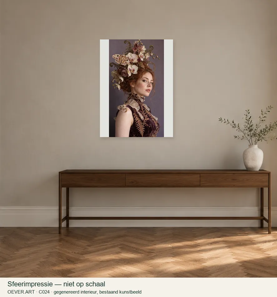 Orchid Moth Couture Portrait — sfeerimpressie in gegenereerd interieur; niet op schaal