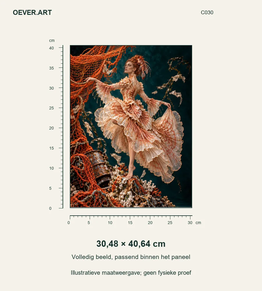 03_Lionfish_Muse_V2 — illustratieve maatweergave 30,48 × 40,64 cm; geen fysieke proef