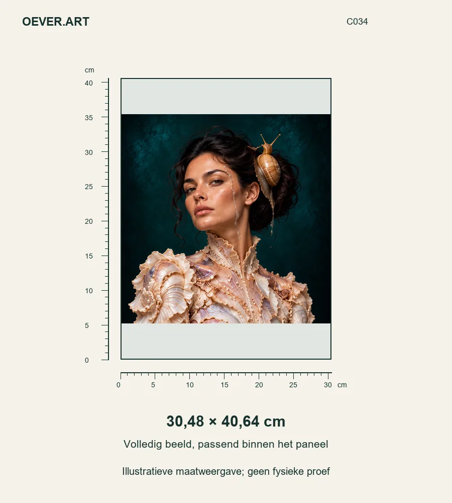 Pearl-Collared Muse and Snail — illustratieve maatweergave 30,48 × 40,64 cm; geen fysieke proef