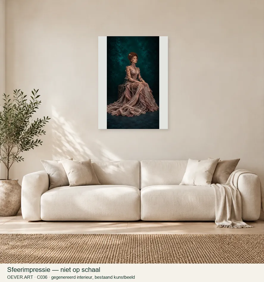 Mauve Couture on Teal Stone — sfeerimpressie in gegenereerd interieur; niet op schaal