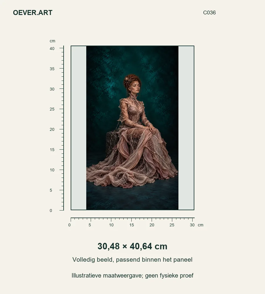 Mauve Couture on Teal Stone — illustratieve maatweergave 30,48 × 40,64 cm; geen fysieke proef