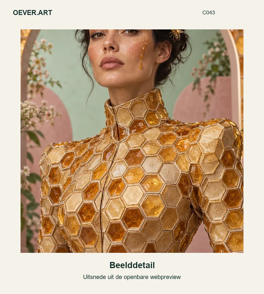 Amber Muse in Sculptural Honeycomb Couture — beelddetail uit openbare webpreview