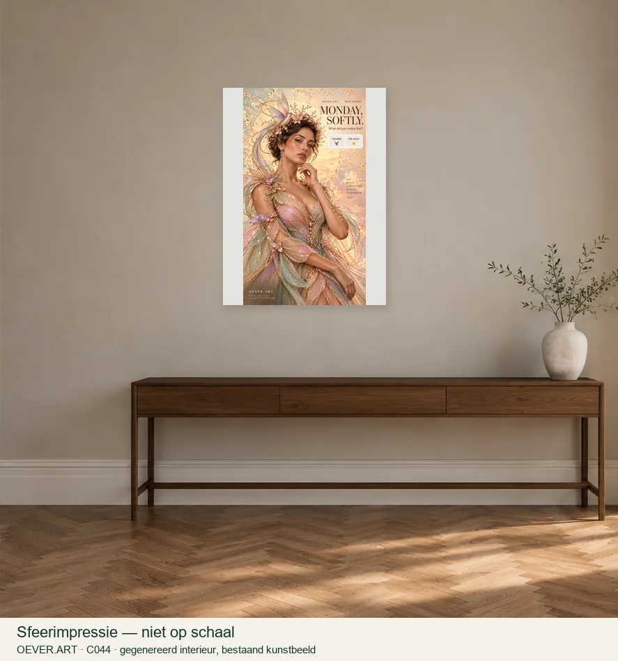 Ethereal Couture Muse at Golden Hour — sfeerimpressie in gegenereerd interieur; niet op schaal