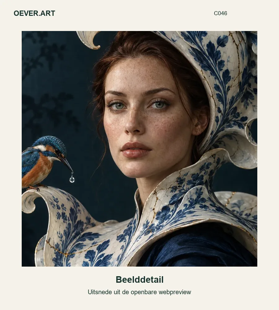 Porseleinen golf met ijsvogel — beelddetail uit openbare webpreview