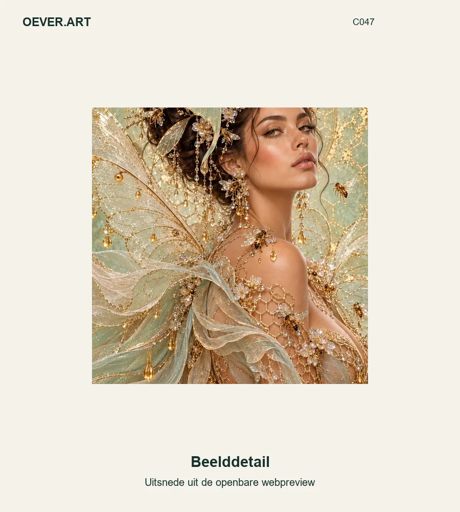 Mintgroen vlinderportret in honingraatstudio — beelddetail uit openbare webpreview