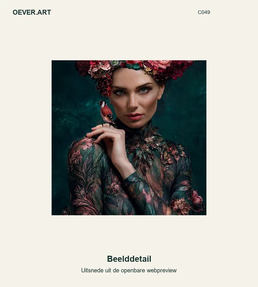 Floral Crown and Songbird Portrait — beelddetail uit openbare webpreview