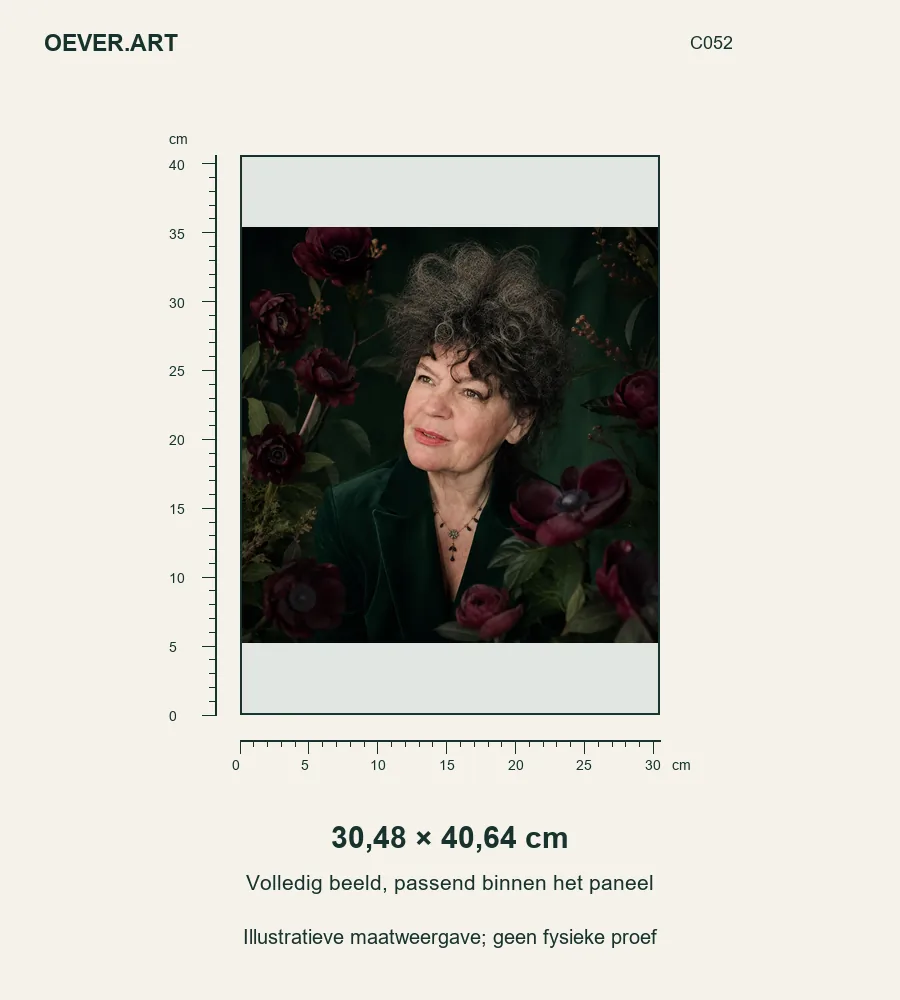 Botanical Nocturne — illustratieve maatweergave 30,48 × 40,64 cm; geen fysieke proef