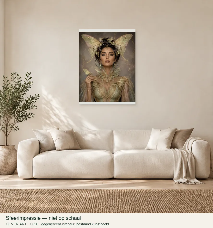 Mothwing Empress in Gold and Sage — sfeerimpressie in gegenereerd interieur; niet op schaal