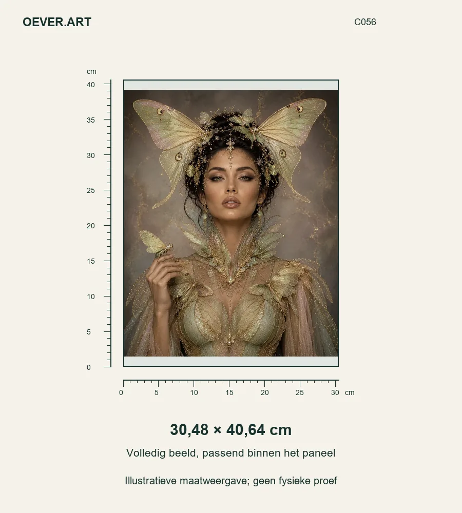 Mothwing Empress in Gold and Sage — illustratieve maatweergave 30,48 × 40,64 cm; geen fysieke proef