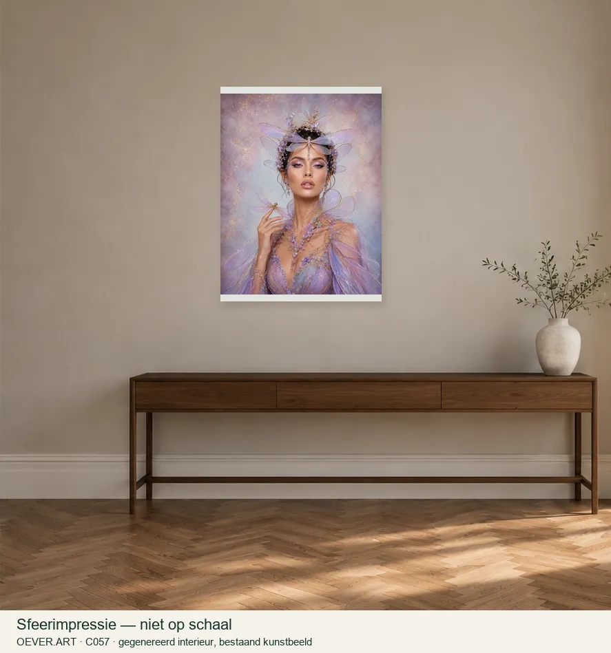 Dragonfly Queen in Lavender Couture — sfeerimpressie in gegenereerd interieur; niet op schaal