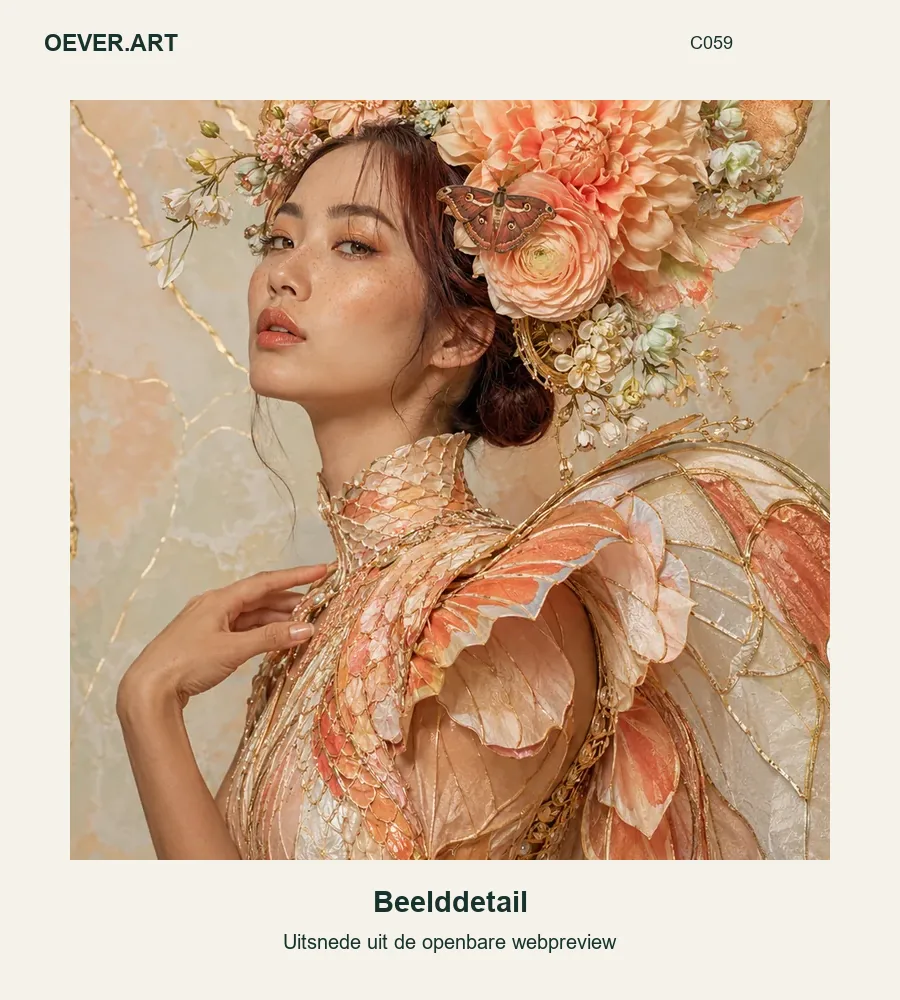 Abrikozen atlasmot in bloeiende couture — beelddetail uit openbare webpreview