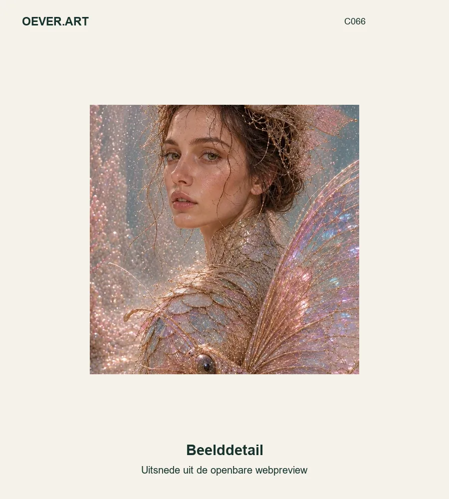 Parelvrouw met vlindervis en kroon — beelddetail uit openbare webpreview
