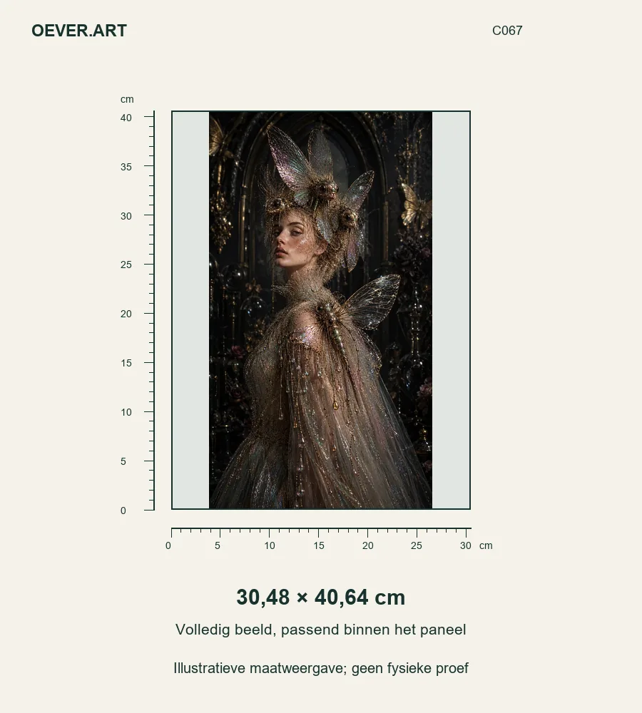 Gothic Iridescent Insect Queen — illustratieve maatweergave 30,48 × 40,64 cm; geen fysieke proef
