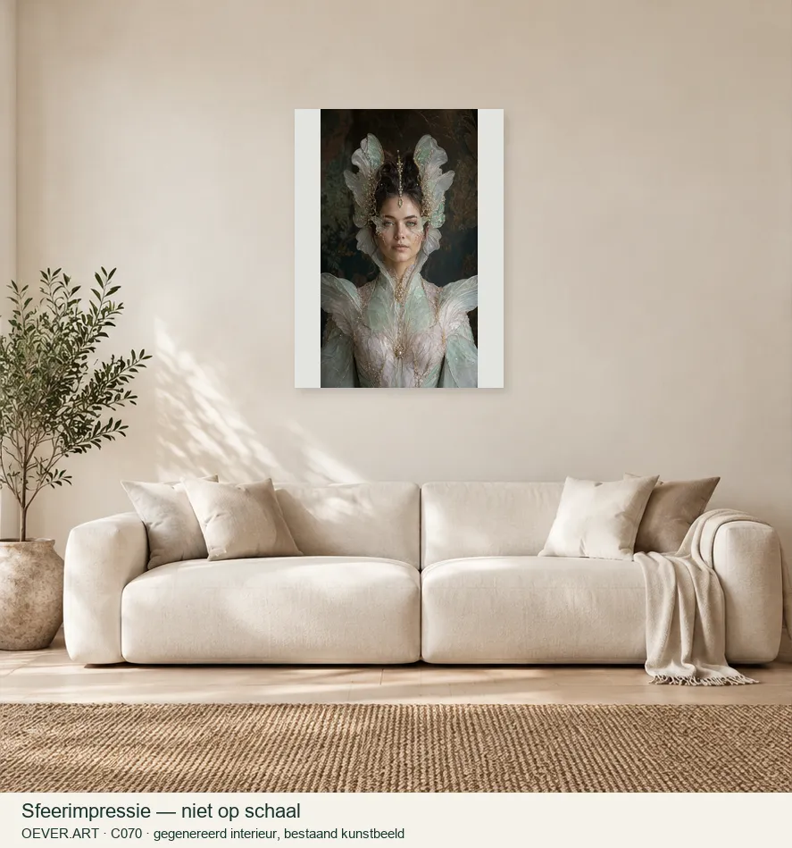The Butterfly Oracle — sfeerimpressie in gegenereerd interieur; niet op schaal