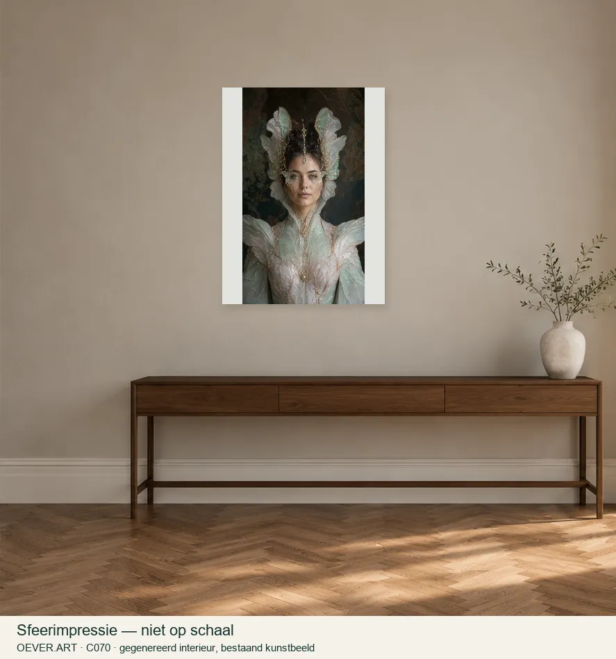 The Butterfly Oracle — sfeerimpressie in gegenereerd interieur; niet op schaal