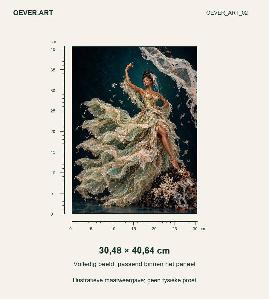 Dressed in Drift — illustratieve maatweergave 30,48 × 40,64 cm; geen fysieke proef