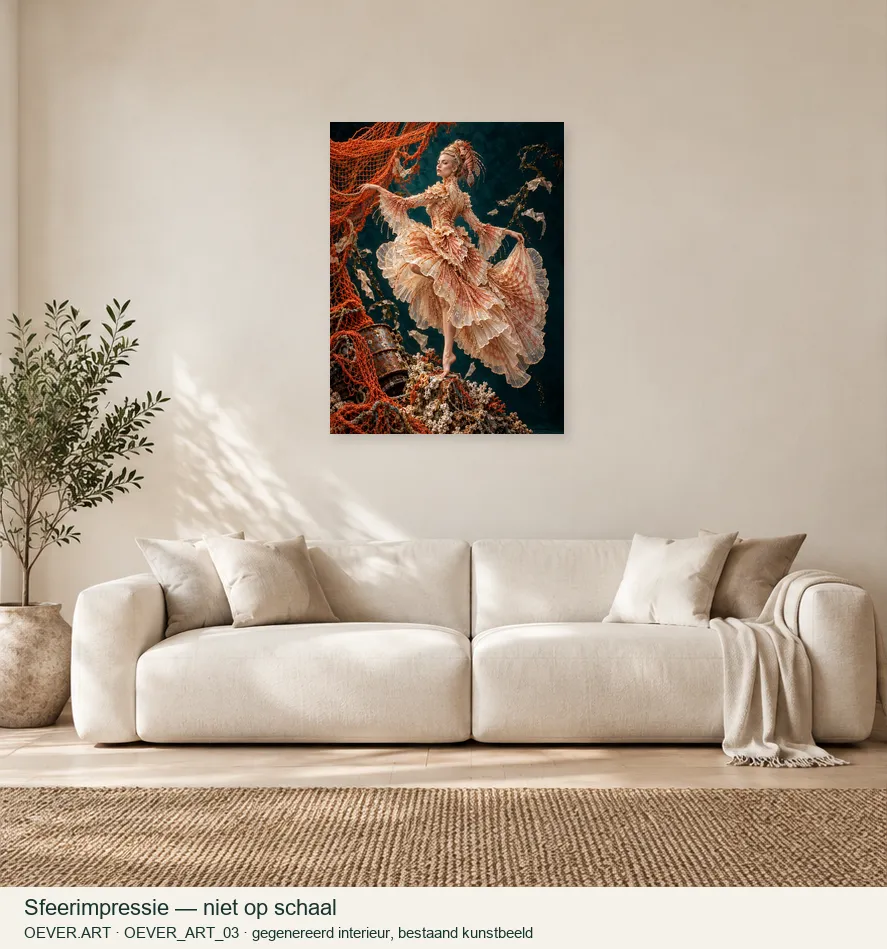 The Price of Ornament — sfeerimpressie in gegenereerd interieur; niet op schaal