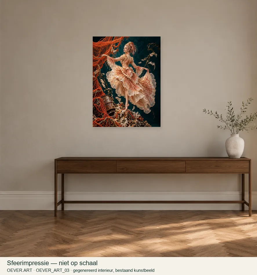 The Price of Ornament — sfeerimpressie in gegenereerd interieur; niet op schaal